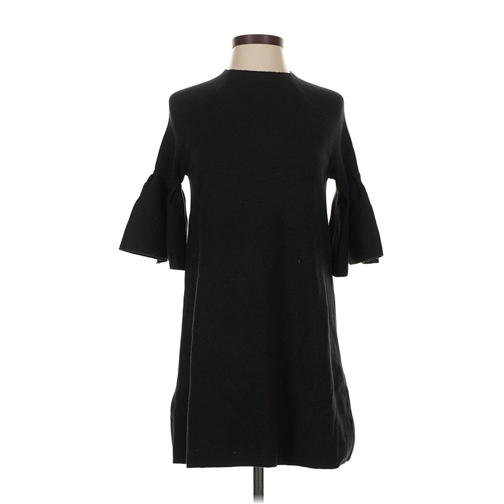 Moth Anthropologie Sweater Dress Tunic Women XS Black Bell Sleeve Ribbed Shift